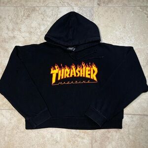 Thrasher Magazine Flames Black Cropped Pullover Small Hoodie